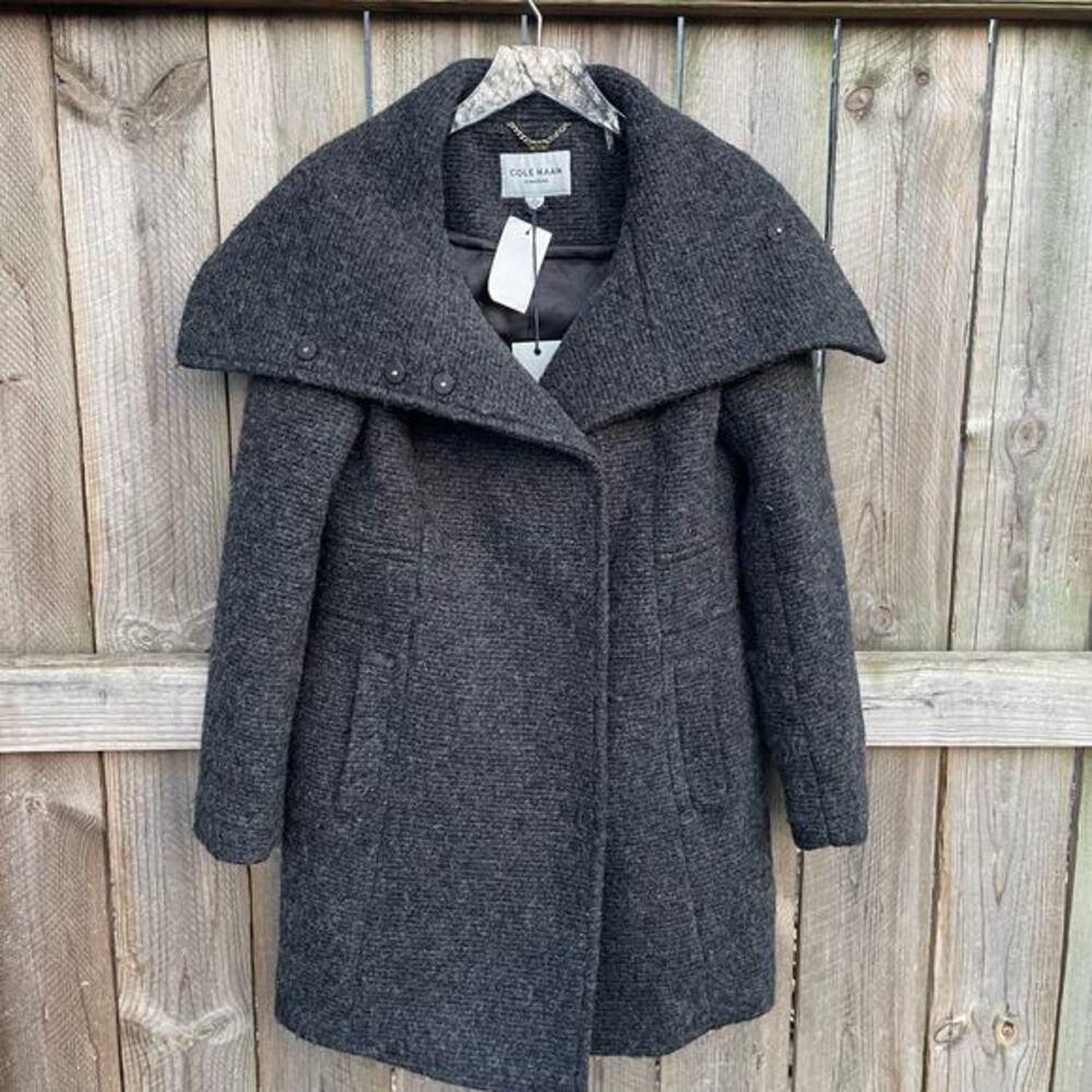 Cole Haan Signature Jacket Wool Blend Walker Peacoat Snap‎ Collar Gray Size 4
